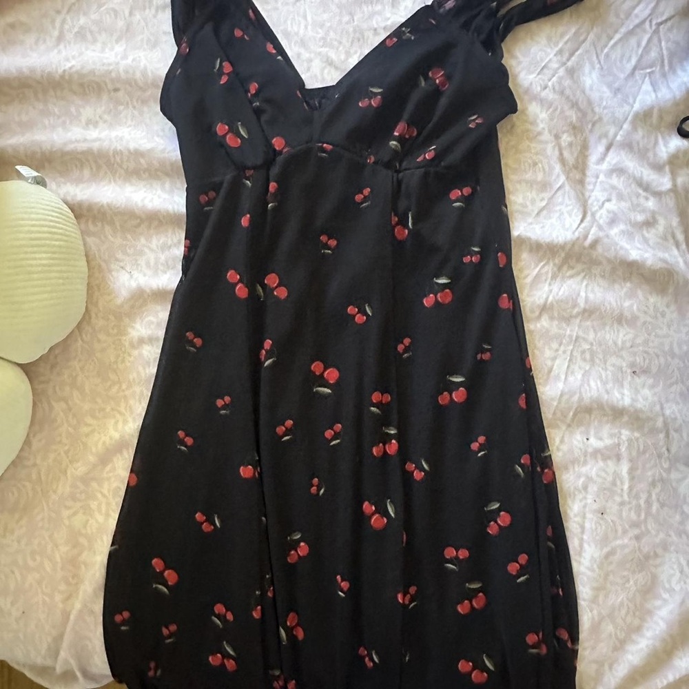 Cherry Print Black Dress